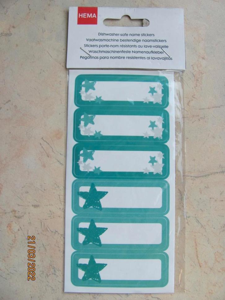 NIEUW groenblauwe HEMA vaatwasmachine bestendig NAAMSTICKERS, Kinderen en Baby's, Overige Kinderen en Baby's, Nieuw, Ophalen of Verzenden