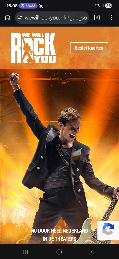 Queen, We will rock you, 2 kaarten, 5e rij in het midden, Tickets en Kaartjes, Eén persoon