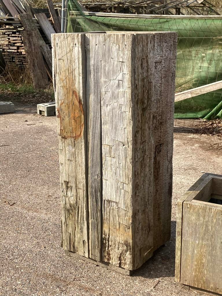 Plantenbak, boombak, zuil, hardhout, Tuin en Terras, Bloembakken en Plantenbakken, Ophalen, Minder dan 60 cm, Vierkant, Zo goed als nieuw