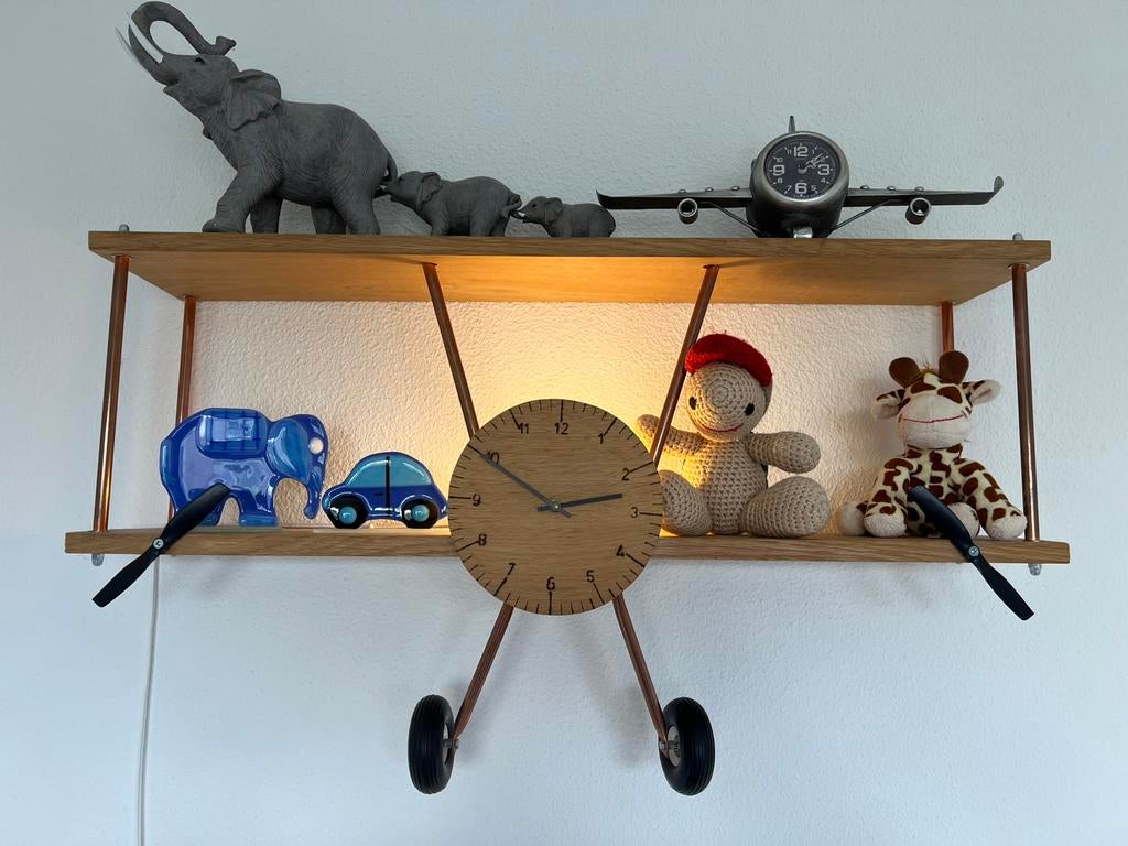 Vliegtuig wandplank boekenplank met klok en nachtlamp, Dieren en Toebehoren, Meerdere dieren
