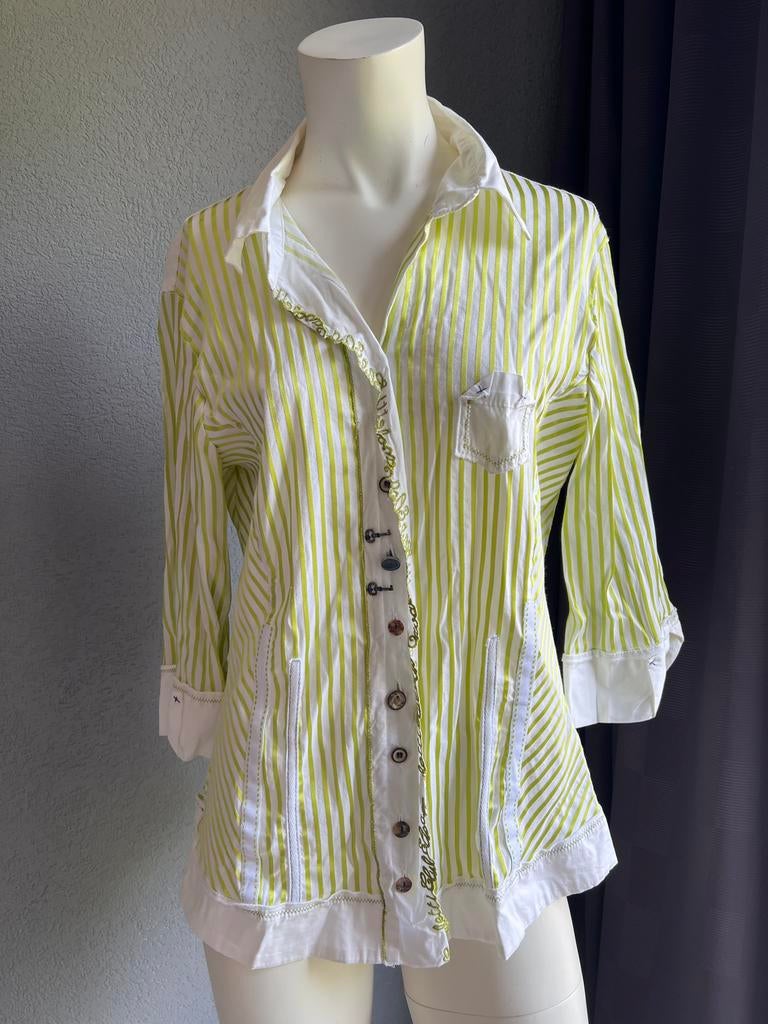 Elisa Cavaletti gestreepte blouse met unieke knopen, Ophalen of Verzenden, Zo goed als nieuw, Maat 38/40 (M), Wit