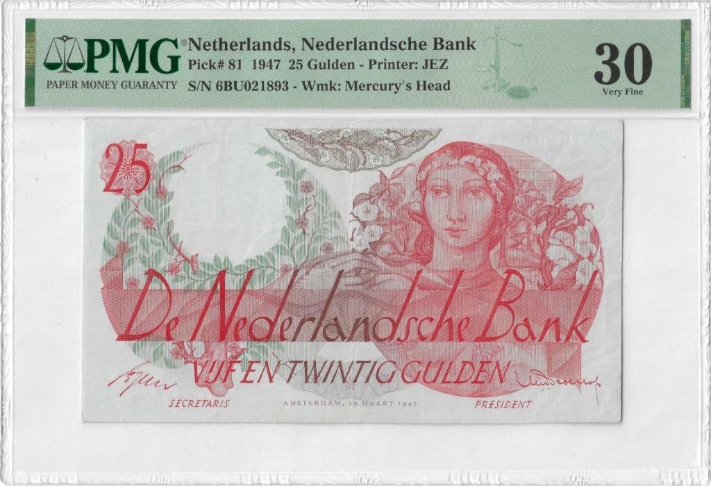 25 Gulden 1947 Nederland Flora (Pick 81) PMG 30 (schoon!), Postzegels en Munten, Bankbiljetten | Nederland, Ophalen, 25 gulden