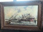 Wim Bos (1906-1974) olieverf  stoomschepen Rotterdamse haven, Antiek en Kunst, Ophalen