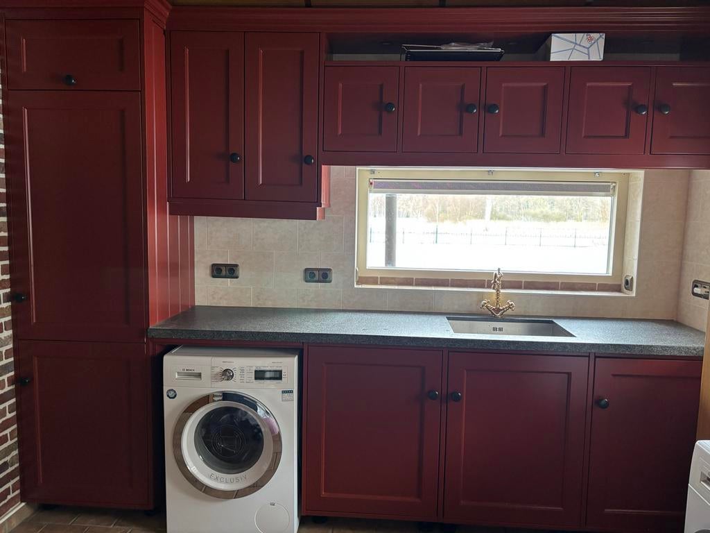 Keukenblok met koelkast/vriezer en gootsteen met kraan, Huis en Inrichting, Ophalen, Gebruikt, Graniet of Steen, Enkelwandige keuken