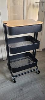 IKEA RÅSKOG trolley met houten blad, zwart, Ophalen, Zo goed als nieuw