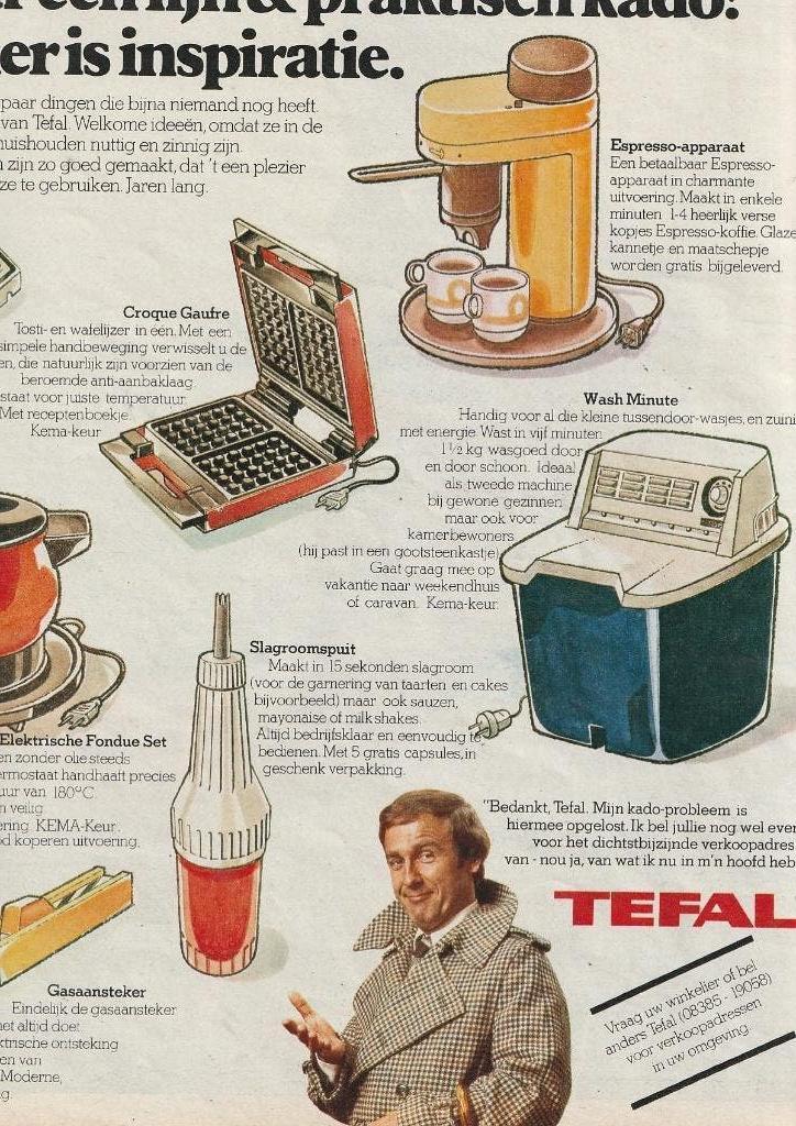 Retro reclame 1976 Tefal wafelbakker fondueset gasaansteker, Verzenden, Overige typen