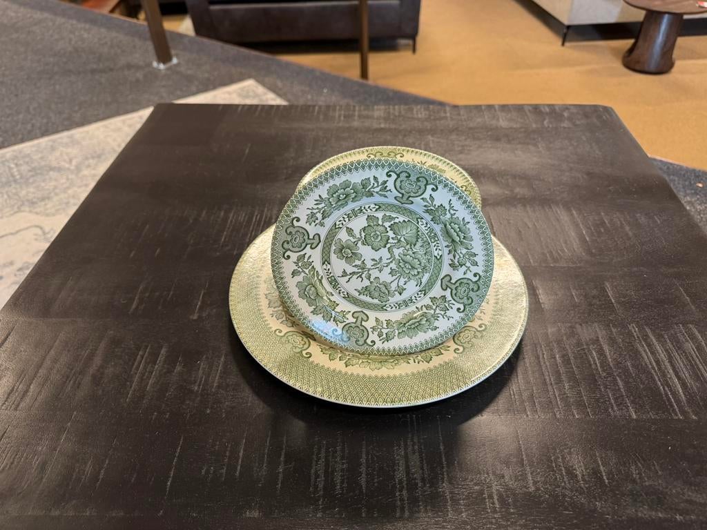 Indian Tree gebakservies 13 delig Groen Bloemenmotief, Antiek en Kunst, Antiek | Servies compleet, Ophalen