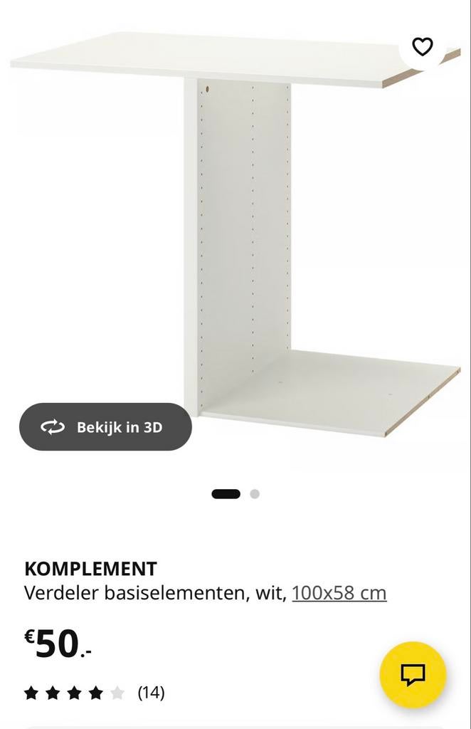 IKEA KOMPLEMENT verdeler, wit, 100x58 cm, Ophalen, Met plank(en), Gebruikt, 50 tot 100 cm