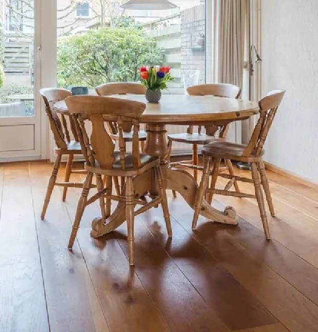 6 grenen houten stoelen, Huis en Inrichting, Stoelen, Ophalen, Gebruikt, Bruin, Vijf, Zes of meer stoelen