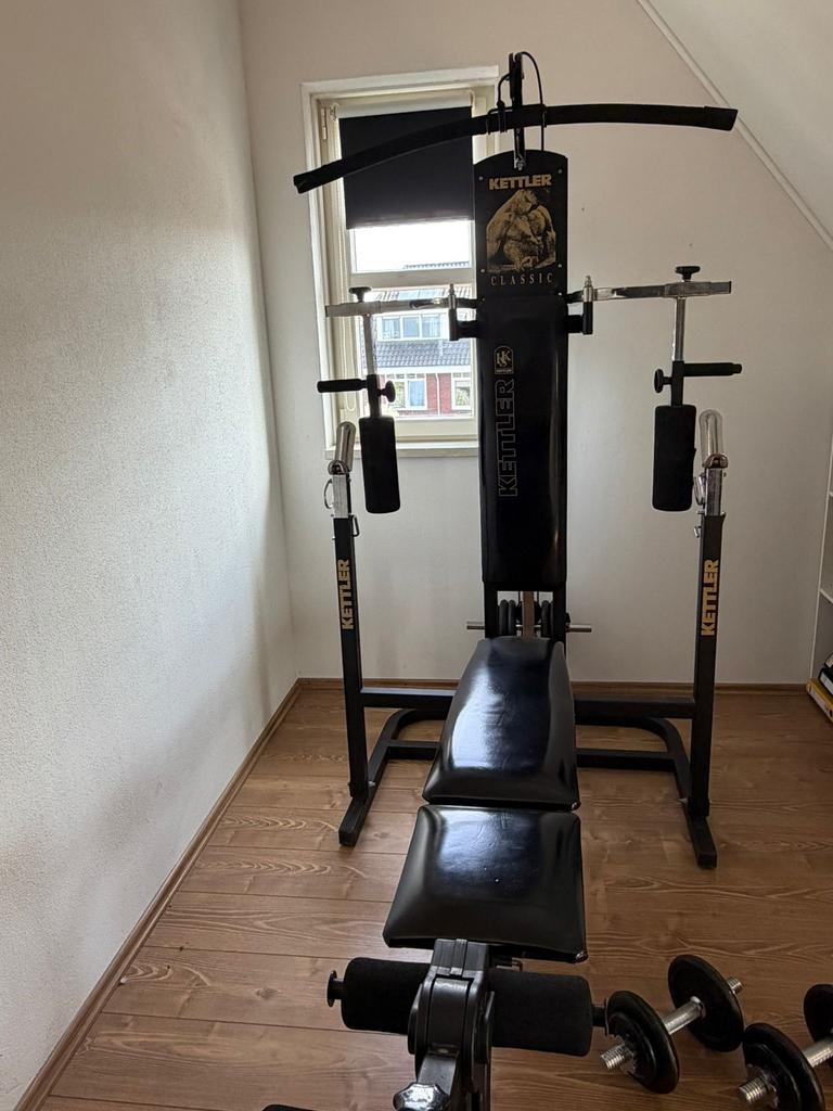 Complete Kettler Krachtstation met Halter, Bankje en Gewicht, Sport en Fitness, Ophalen, Gebruikt, Krachtstation, Armen