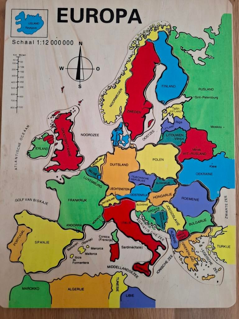 Houten puzzel landkaart Europa voor kinderen, Gebruikt, 10 tot 50 stukjes, Ophalen of Verzenden, Van hout