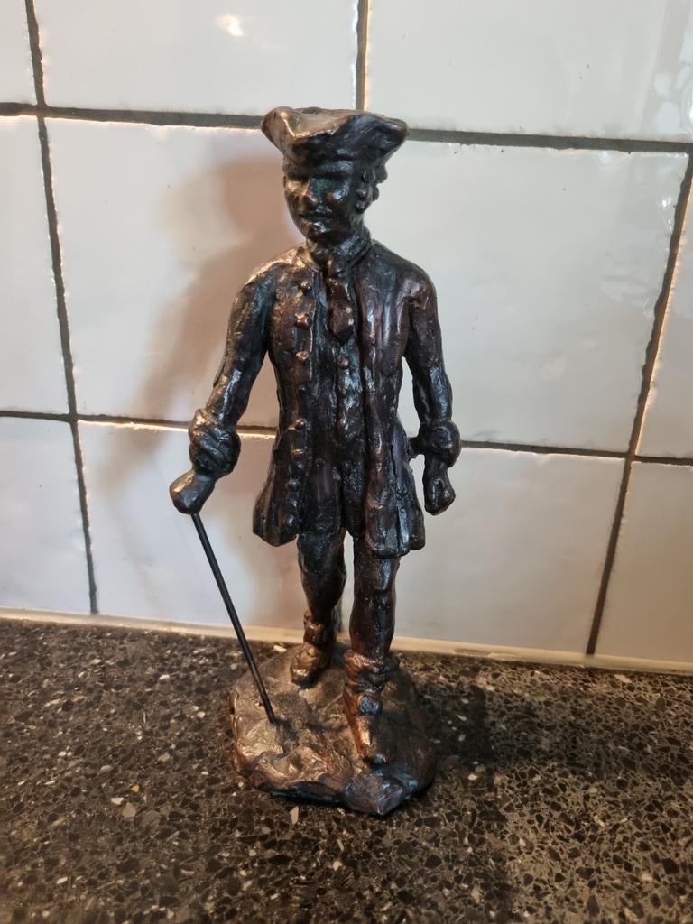 Bronzen beeldje "Man met hoed en wandelstok" Amersfoort, Antiek en Kunst, Ophalen of Verzenden