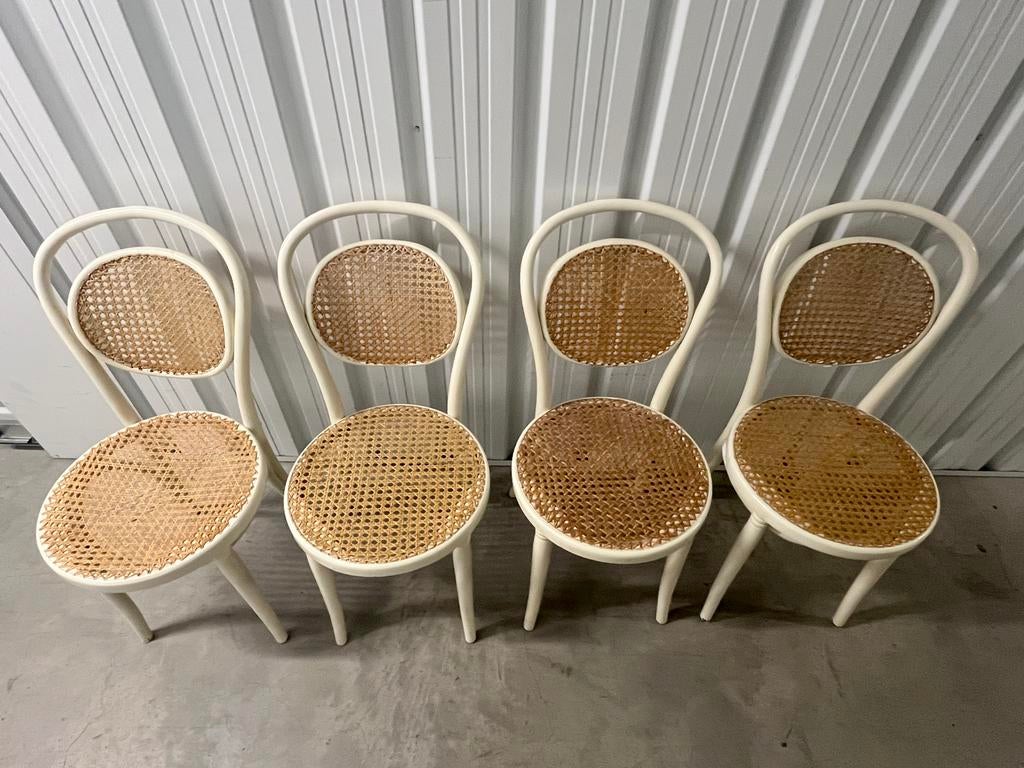 Landelijke rotan eetkamerstoelen - Vintage, Huis en Inrichting, Stoelen, Ophalen, Gebruikt, Wit, Riet of Rotan