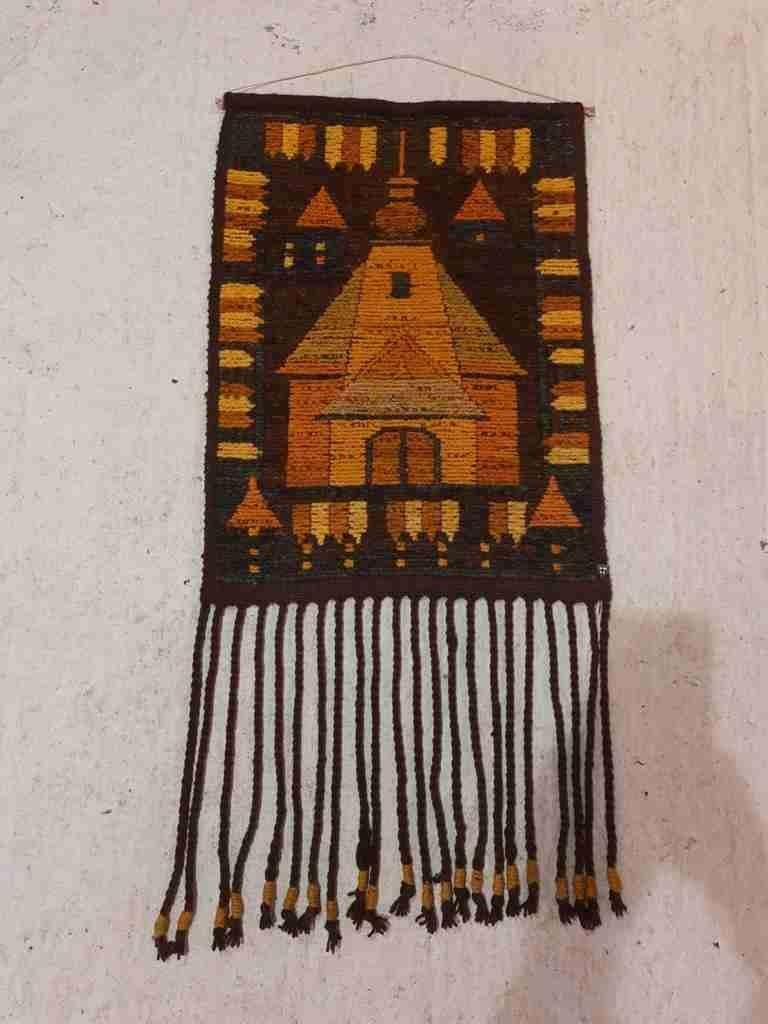 Vintage wandkleedje Pools Polen bruin oranje 57/40 cm