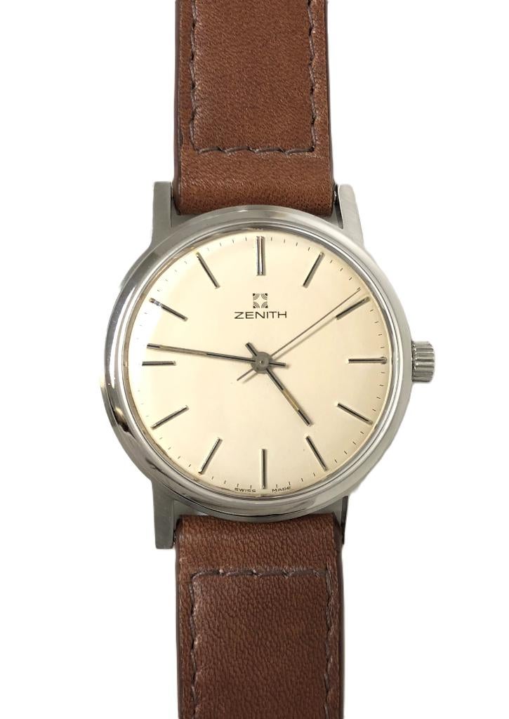 Zenith Vintage Dresswatch Heren Horloge Staal Jaren '60, Overige merken, Leer, Staal, -