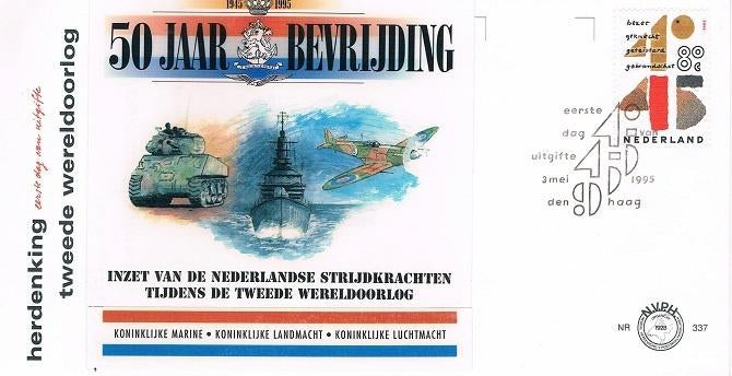 1e dag envelop NVPH nr 337 fdc 50 jaar bevrijding, Postzegels en Munten, Ophalen, Onbeschreven, Nederland
