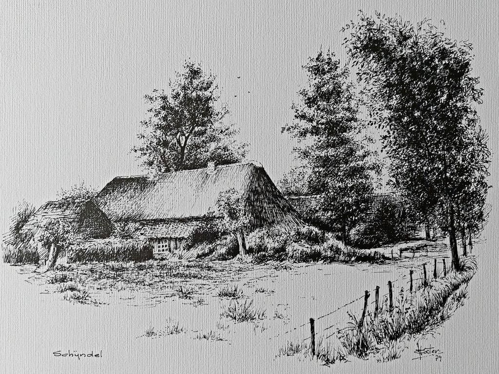 Schijndel .... boerderij met wolfskap ..., Antiek en Kunst, Kunst | Tekeningen en Foto's, Ophalen of Verzenden