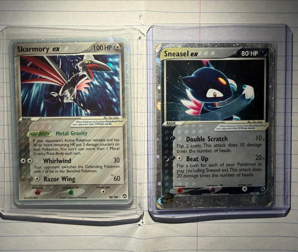 Pokémon kaarten Skarmory en Sneasel ex, Ophalen of Verzenden, Gebruikt, Meerdere kaarten, Foil