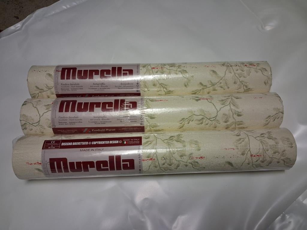 3 rollen vintage behang met crème bloemen en zachte glans, Ophalen of Verzenden, Minder dan 10 m², Groen, Vintage, Klassiek, Bloemen