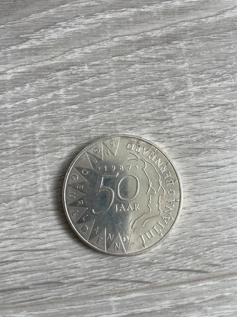 50 Gulden Munt 1987 Juliana - Zilveren Herdenkingsmunt, Koningin Juliana, Zilver, Ophalen of Verzenden, Losse munt