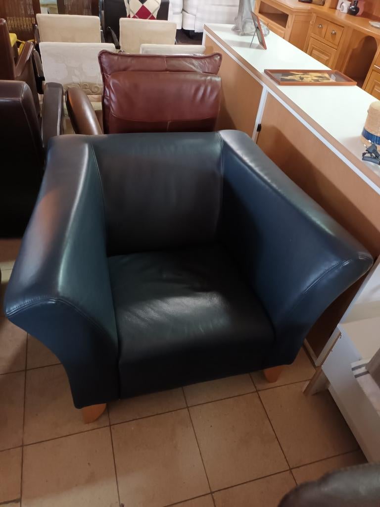 Mooie Donker Blauwe Fauteuil., Ophalen, Gebruikt, 75 tot 100 cm, 100 tot 125 cm