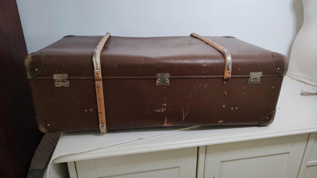 K501 VINTAGE koffer - hutkoffer van geperst karton, Overige materialen, Gebruikt, -, Ophalen of Verzenden