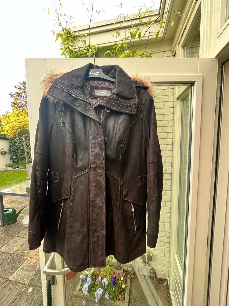 Winkelhorst Suede Jas Dames Maat 42 met Bontkraag, Ophalen of Verzenden, Gedragen, Maat 42/44 (L), Bruin