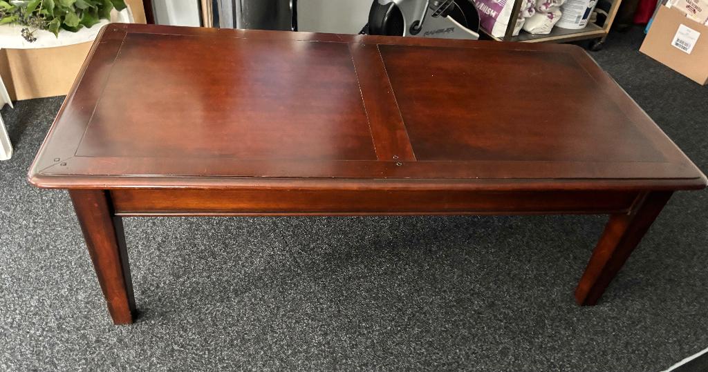 salontafel noten mahonie, Ophalen, Gebruikt, 100 tot 150 cm, 50 tot 100 cm