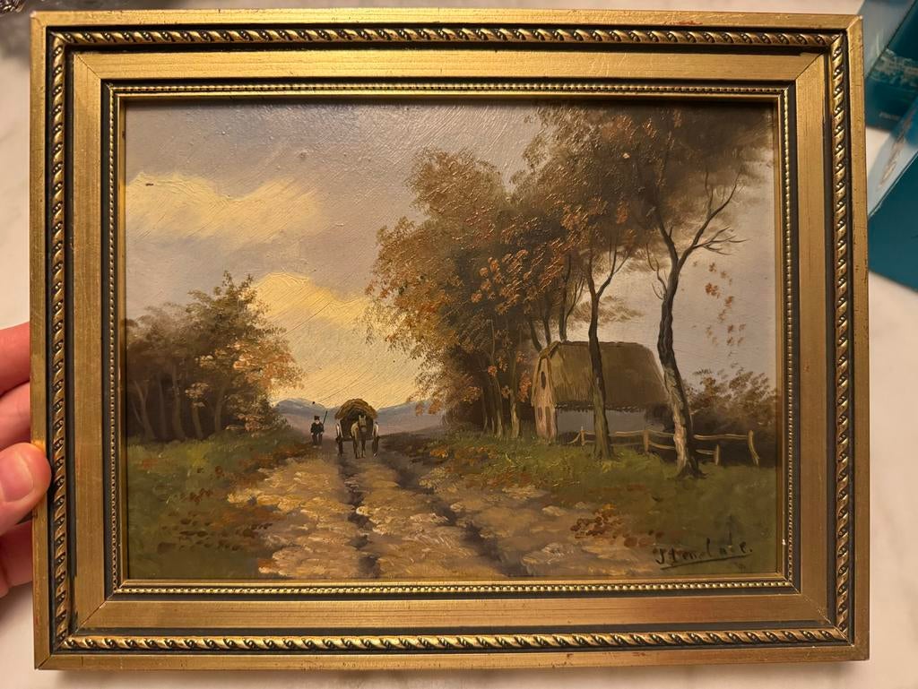 Henk Jan ten Cate - Landschap met paard en wagen, Ophalen of Verzenden