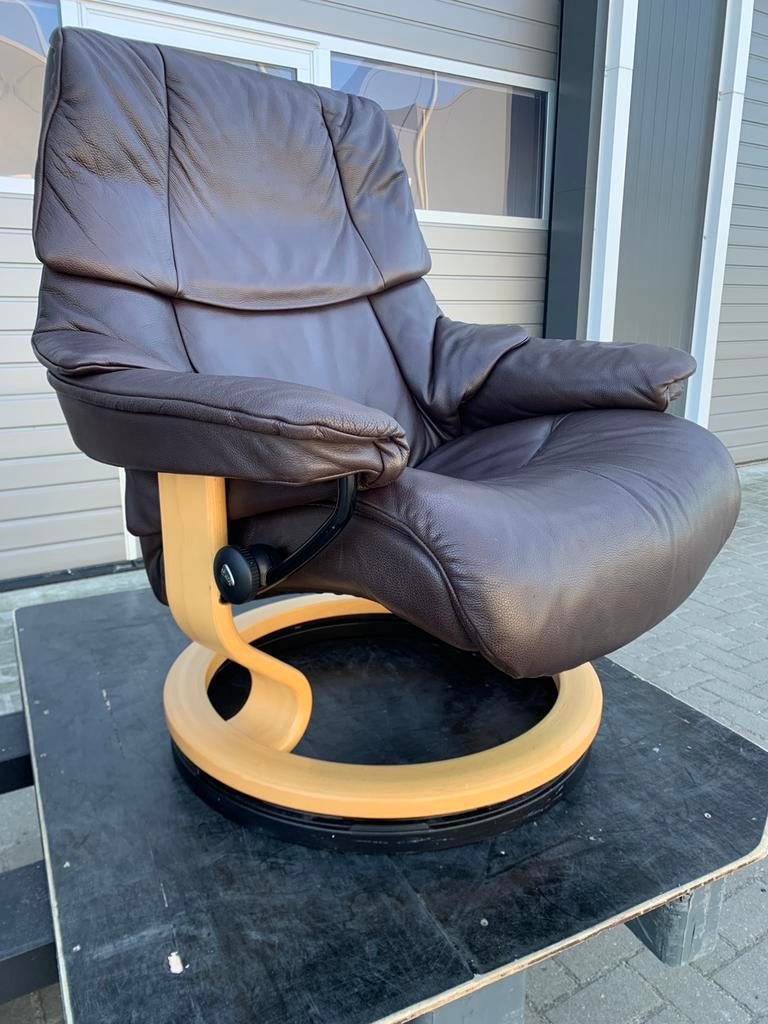 Stressless ekornes draai-fauteuil bruin leer maat L, Huis en Inrichting, Fauteuils, Ophalen, Minder dan 75 cm, Leer, Zo goed als nieuw