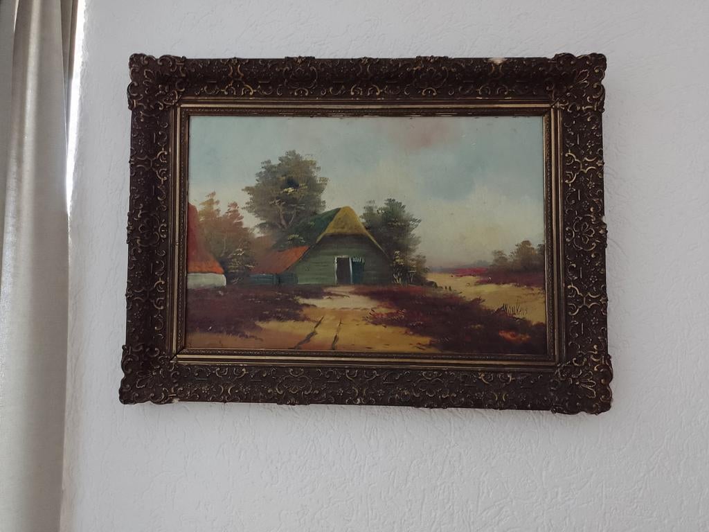 Antiek schilderij 75*55 heide landschap Wijnkans, Ophalen
