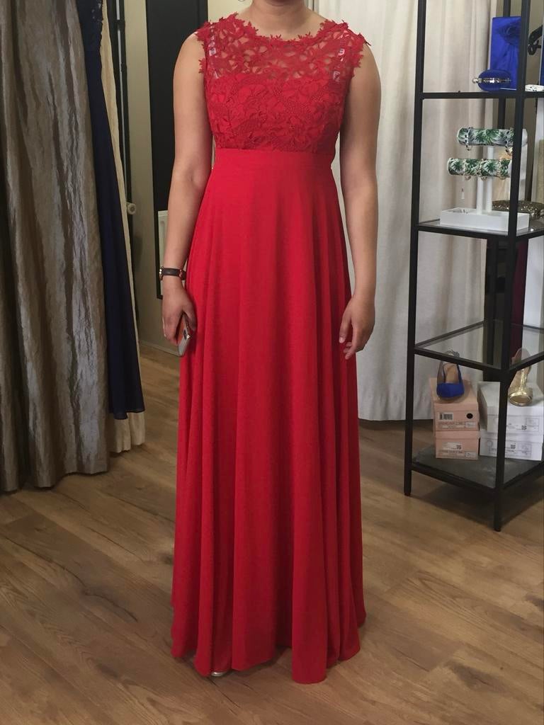 Rode Galajurk Eva & Lola - Maat L - Slechts 1x Gedragen, Kleding | Dames, Gelegenheidskleding, Galajurk, Maat 42/44 (L), Ophalen of Verzenden