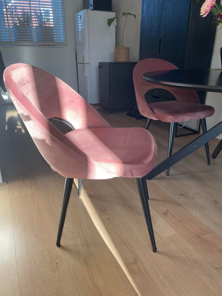 3 Roze Velours Eetkamerstoelen, Huis en Inrichting, Ophalen, Gebruikt, Overige kleuren, Drie