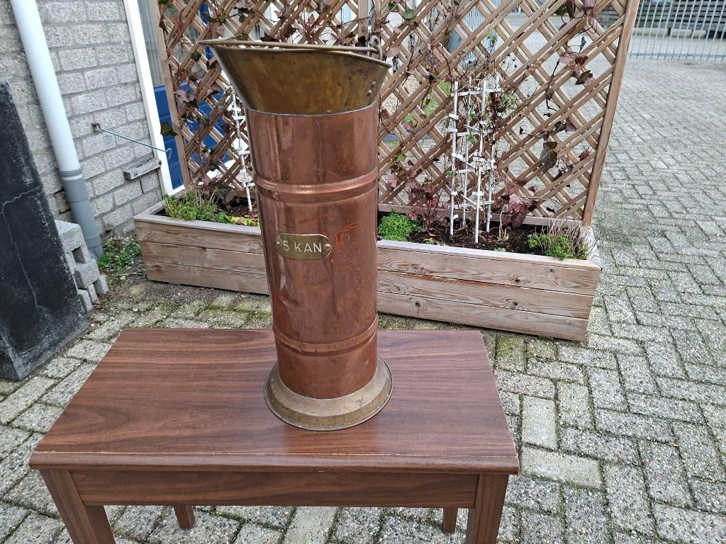 antieke koperen messing en delfsblauw kolenkit /paraplubak, Ophalen of Verzenden