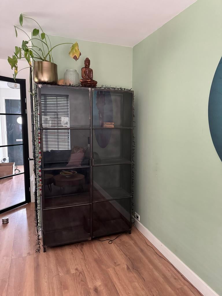 Stalen industriële vitrinekast, Ophalen, 100 tot 150 cm, 200 cm of meer, Zo goed als nieuw