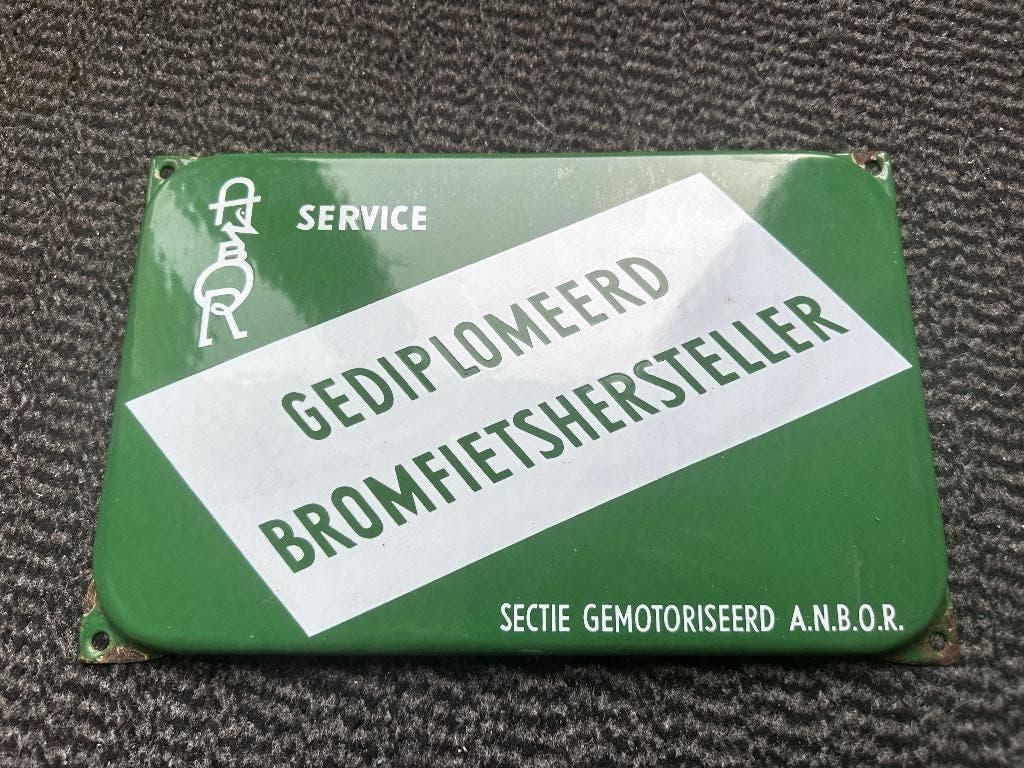 Oud Gediplomeerd Bromfietshersteller A.N.B.O.R. bord. ANBOR, Ophalen of Verzenden, Gebruikt, Reclamebord