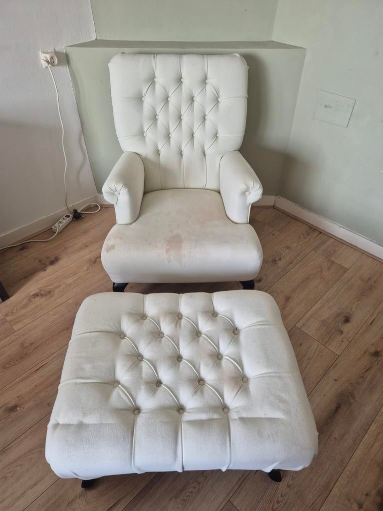 Witte fauteuil met voetbank, Ophalen of Verzenden