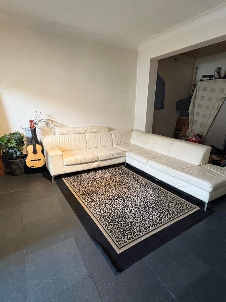 Witte leren hoekbank, Huis en Inrichting, Banken | Bankstellen, Ophalen, 250 tot 300 cm, Gebruikt, Hoekbank