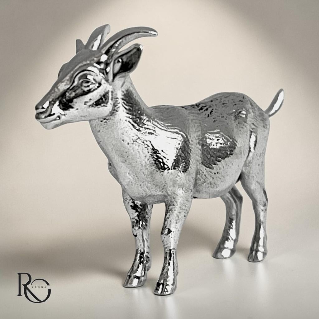 Handgegoten Zilveren Miniatuur – Geit (925 Sterling), Ophalen of Verzenden, Zilver