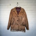 Vintage Jas Maat XL Bruin Leer Franjes Cowboy Style Unisex, Bruin, Maat 46/48 (XL) of groter, Ophalen of Verzenden, V