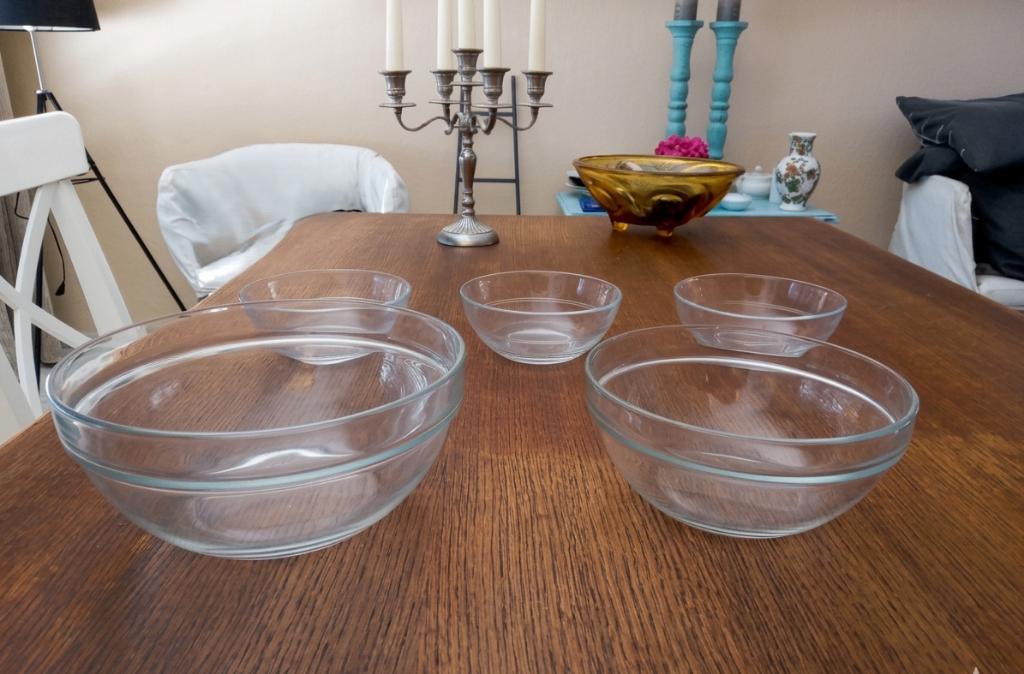 5 delig vintage duralex arcoroc stapelbaar glazen schalen, Ophalen of Verzenden