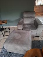 IZGST leer/stof FAUTEUIL INCL POEF (LICHT GRIJS), Ophalen, 75 tot 100 cm, Zo goed als nieuw, Leer