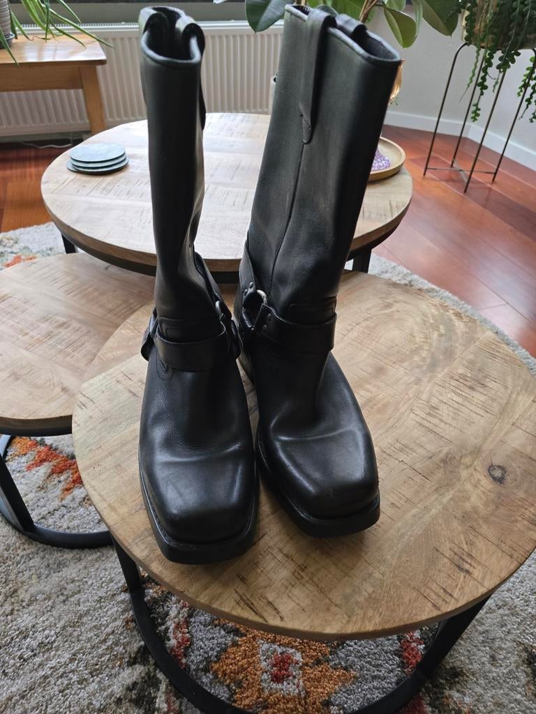 Zwarte leren laarzen, Zwart, Boots, Ophalen of Verzenden, Zo goed als nieuw