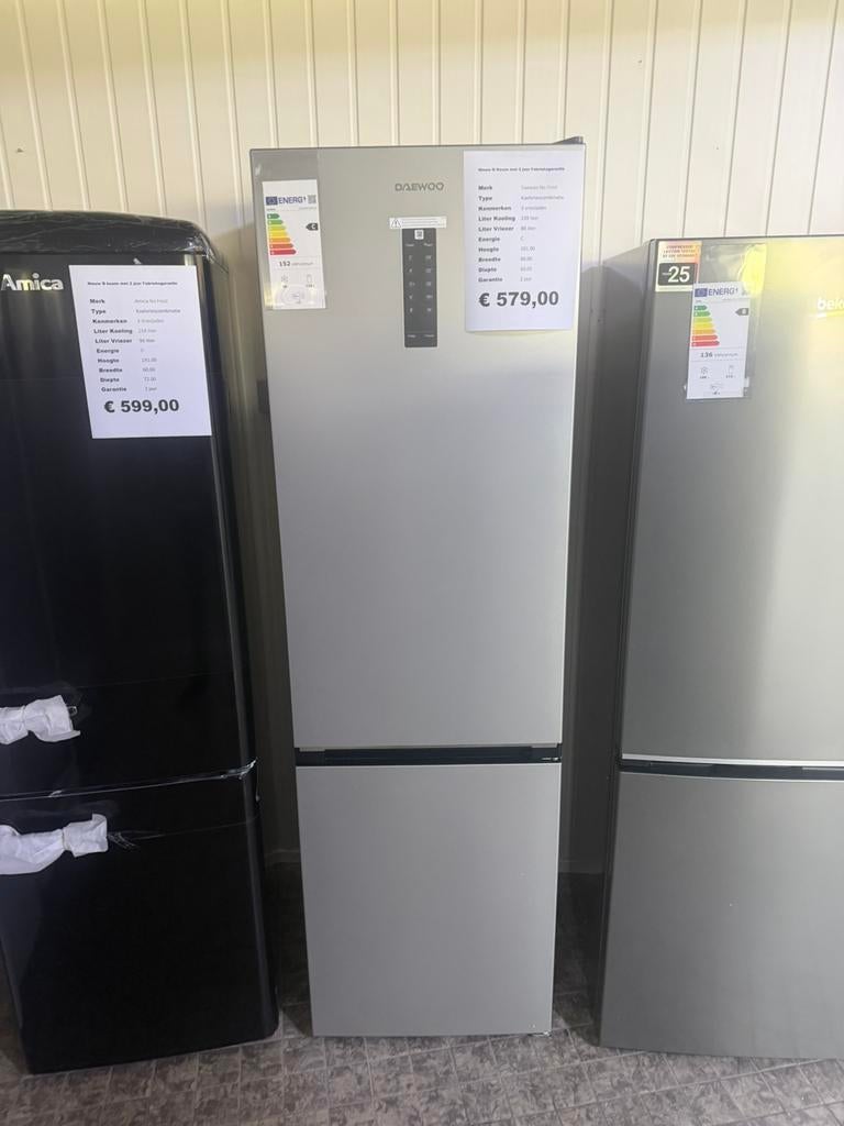 Koelvriescombinatie nieuw no frost zilver 2 meter hoog, Ophalen, 200 liter of meer, Met aparte vriezer, Nieuw
