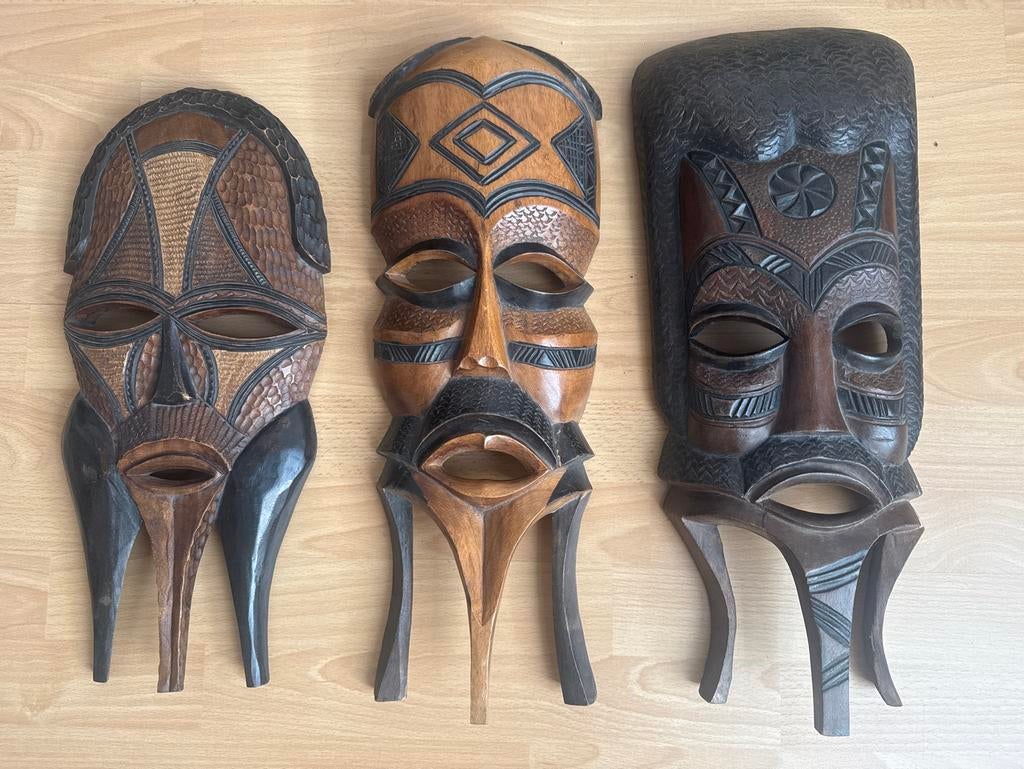 Drie houten Afrikaanse maskers, Ophalen of Verzenden