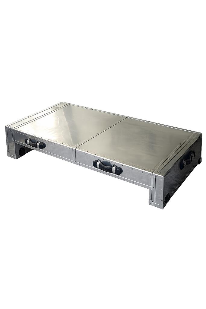 Robuuste salontafel met laden en leren handgrepen, Huis en Inrichting, Tafels | Salontafels, Ophalen, Gebruikt, 100 tot 150 cm