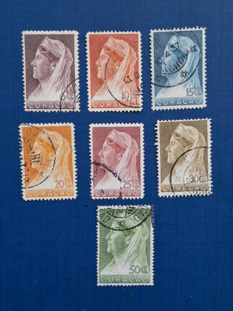 Postzegel Curacao 1936 7 zegels Kon. Willhelmina 04-04, Ophalen of Verzenden, Gestempeld