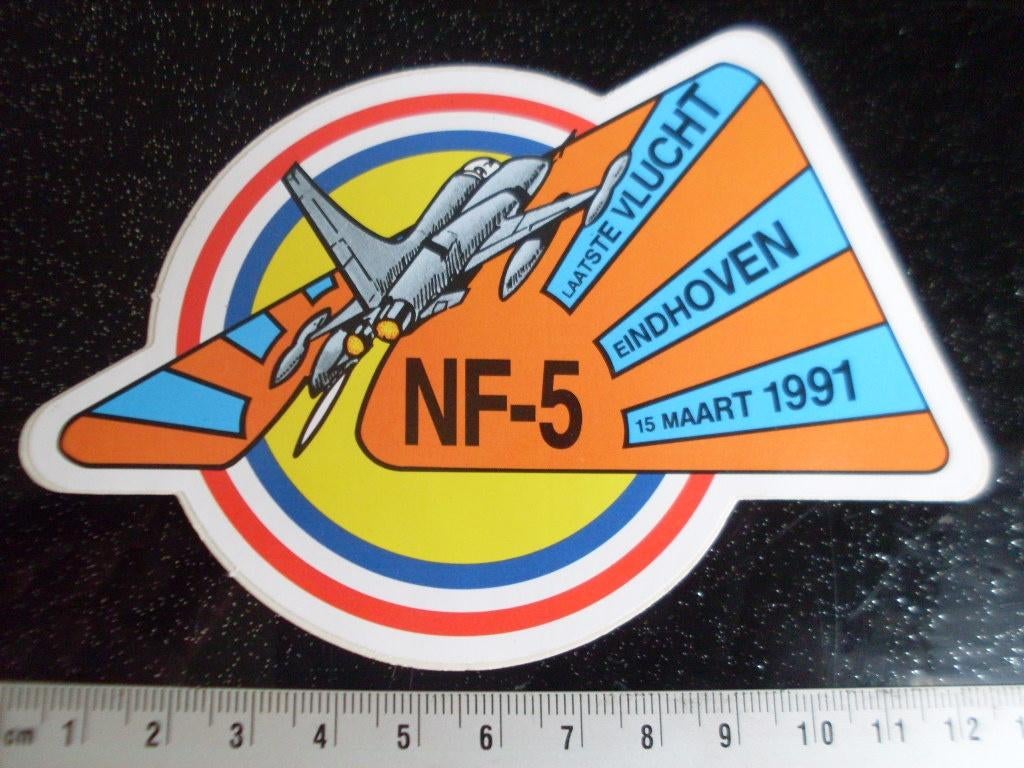 sticker NF-5 laatste vlucht eindhoven 1991 straaljager logo, Verzenden, Zo goed als nieuw, Bedrijf of Vereniging