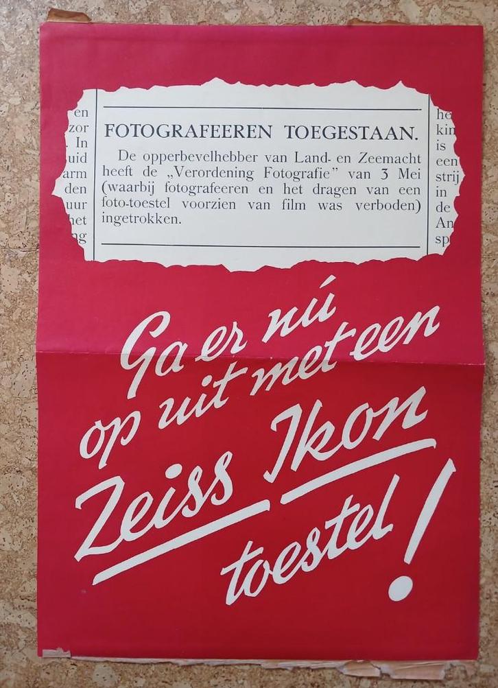 Zeiss reclame affiche capitulatie einde fotografeer verbod, Verzamelen, Militaria | Tweede Wereldoorlog, Overige soorten, Overige typen