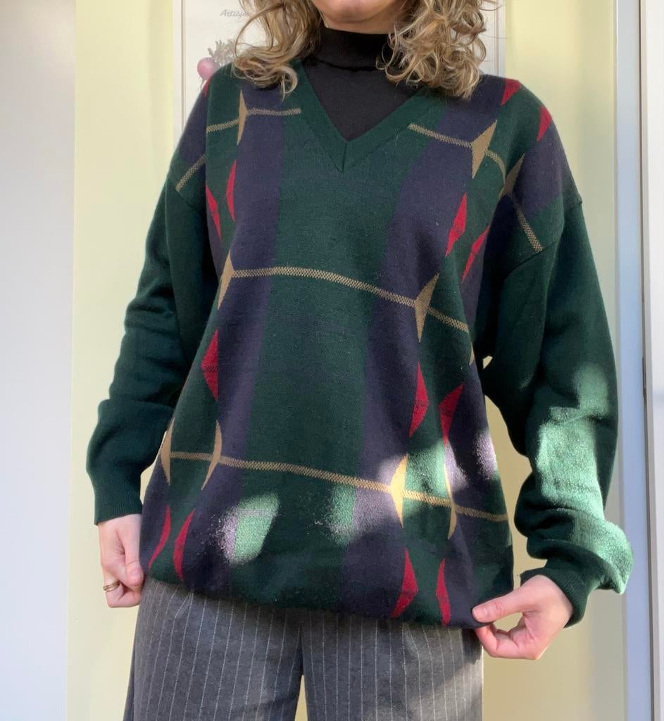 Vintage Baileys wollen trui V-hals XXL retro jaren 80, Kleding | Dames, Truien en Vesten, Ophalen of Verzenden, Gedragen, Maat 42/44 (L)